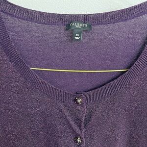 Talbots 3X Women's Purple with Gold Shimmer Cardigan Sweater
